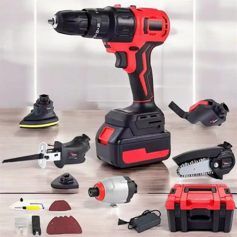 Herramienta Inalambrica 6 en 1 Taladro + Motosierra + Lija